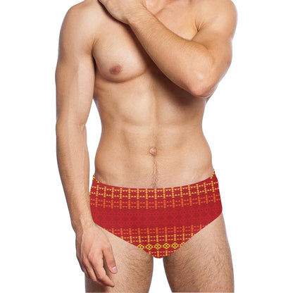 Southwest Red Gold Design Themed Print Men's Swimming Briefs