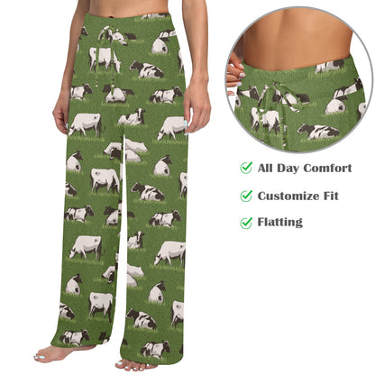 Cow on Grass Print Pattern Women's Wide Leg Lounge Pants