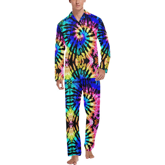Tie Dye Rainbow Design Print Men's Long Pajama Set