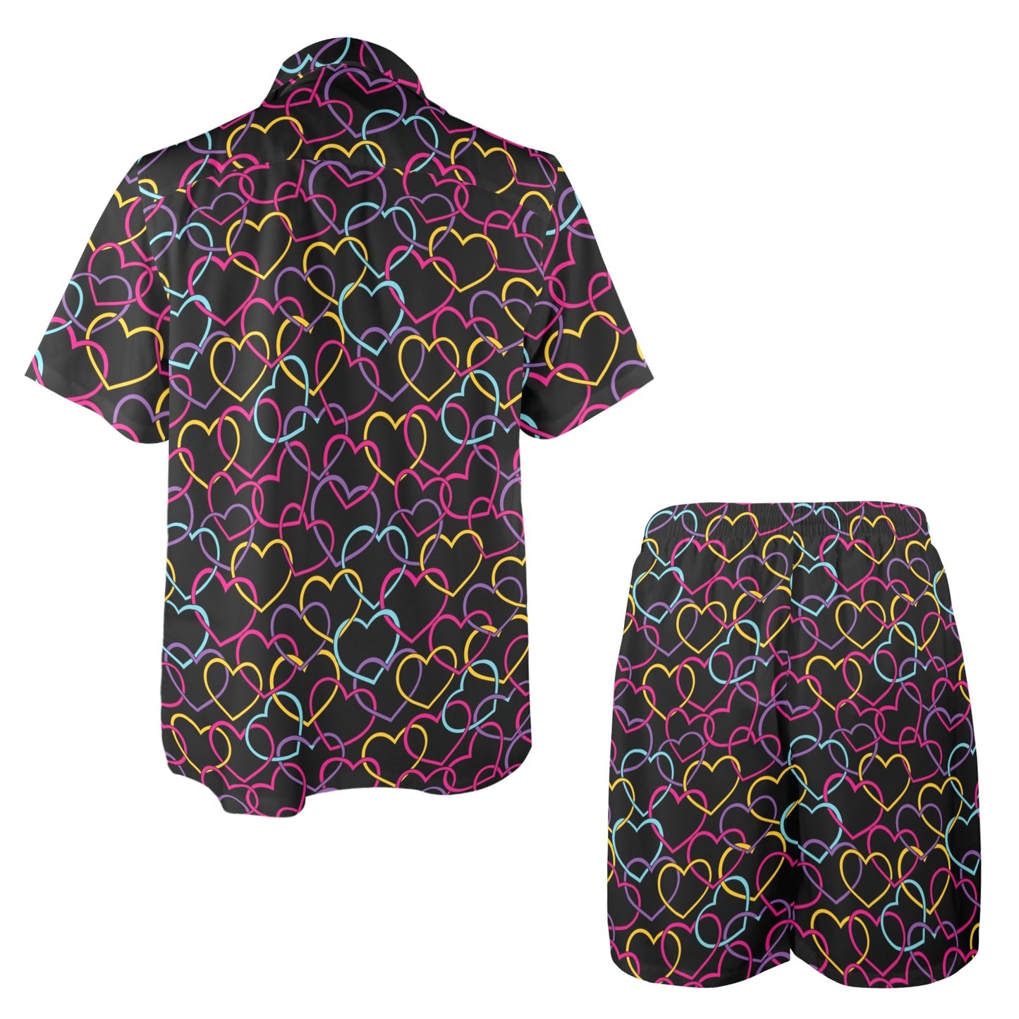 Heart Design Print Pattern JJ0333 Men's Beach Shirt and Shorts Set
