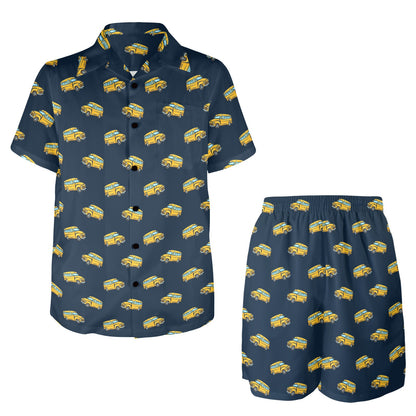 School Bus Print Design LKS304 Men's Beach Shirt and Shorts Set