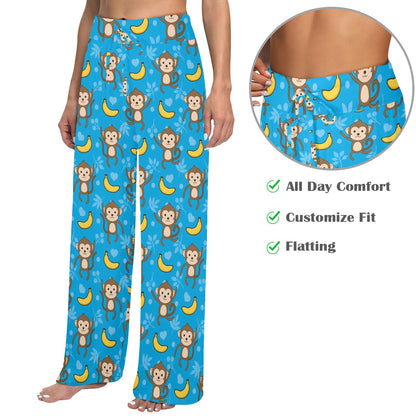 Monkey Pattern Print Design 05 Women's Wide Leg Lounge Pants