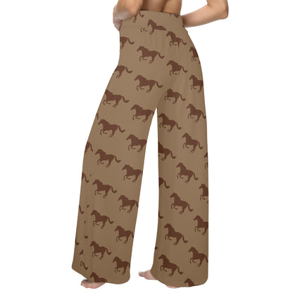 Horse Brown Print Design LKS307 Women's Wide Leg Lounge Pants