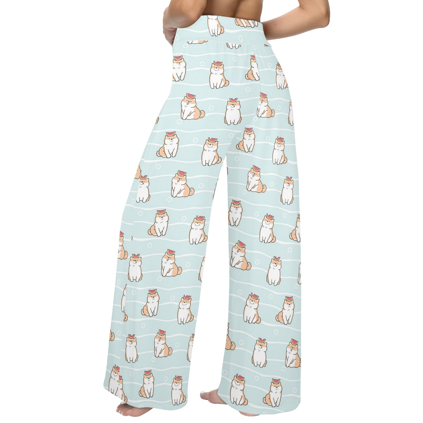 Shiba Inu Print Design LKS3011 Women's Wide Leg Lounge Pants