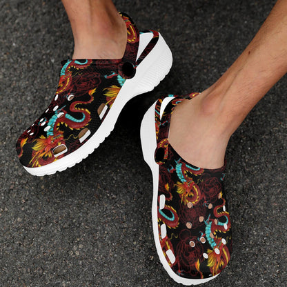 Chinese Dragons and Peonies Design Unisex Clogs Shoes