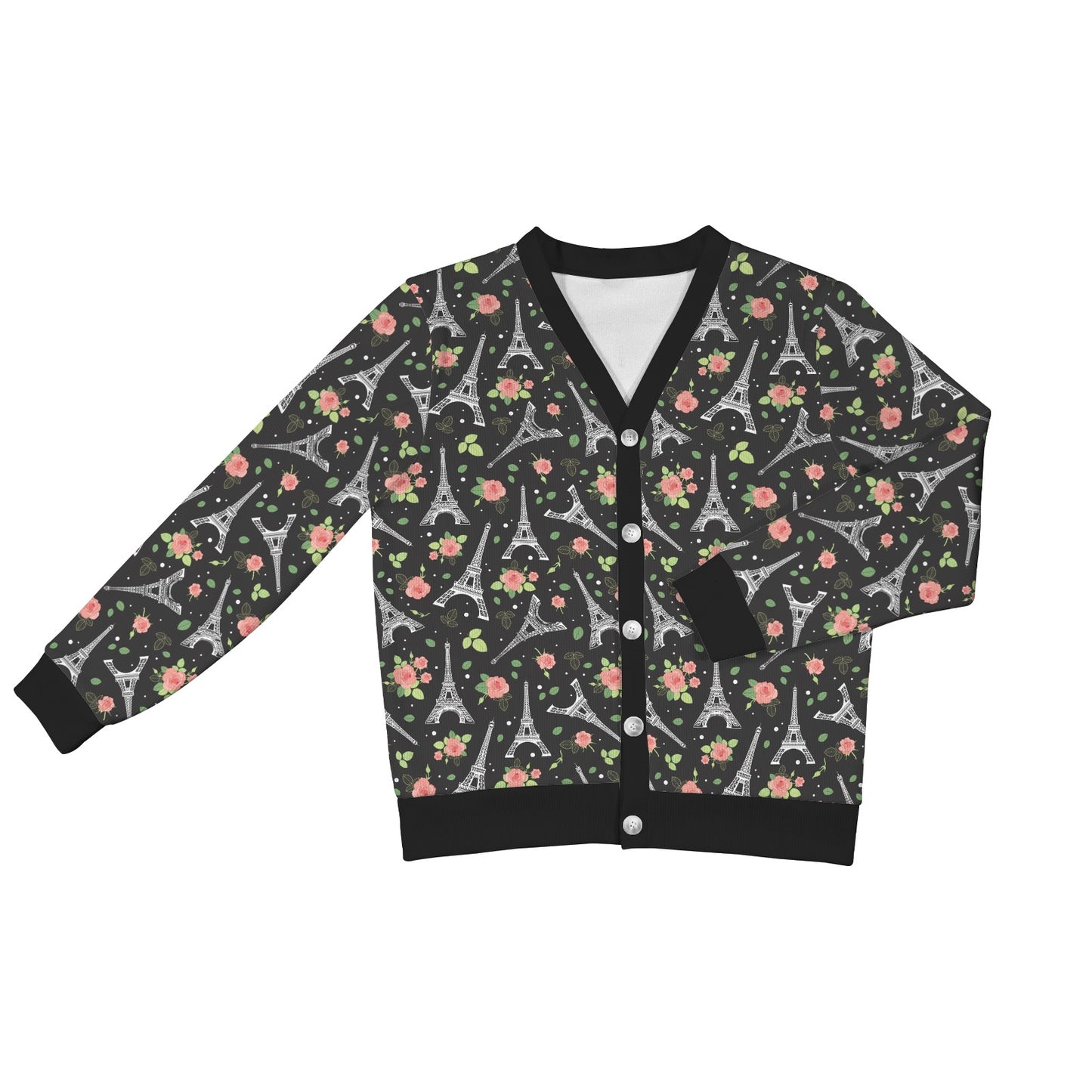 Eiffel Tower Rose Print Women's Cardigan