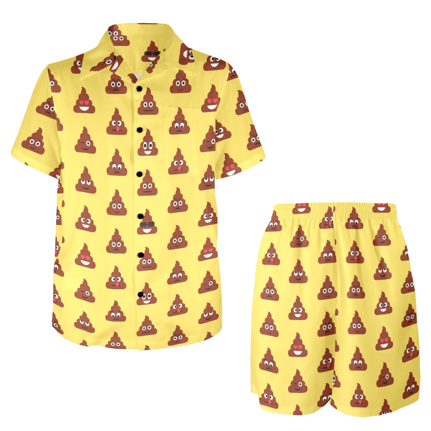 Emoji Poop Print Pattern Men's Beach Shirt and Shorts Set