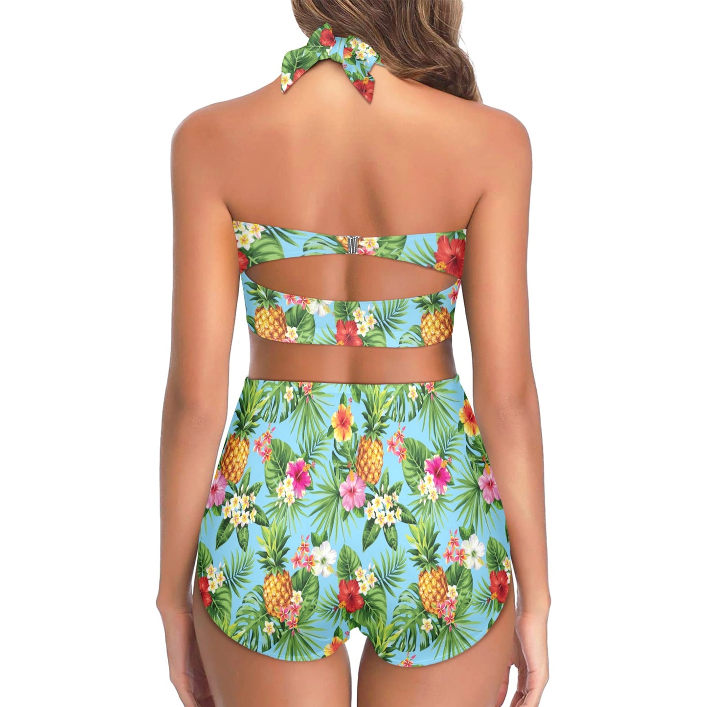 Pineapple Hawaiian flower Tropical Halter Neck Bikini Swimsuit