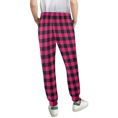 Pink Tartan Plaid Pattern Women's Casual Track Pants