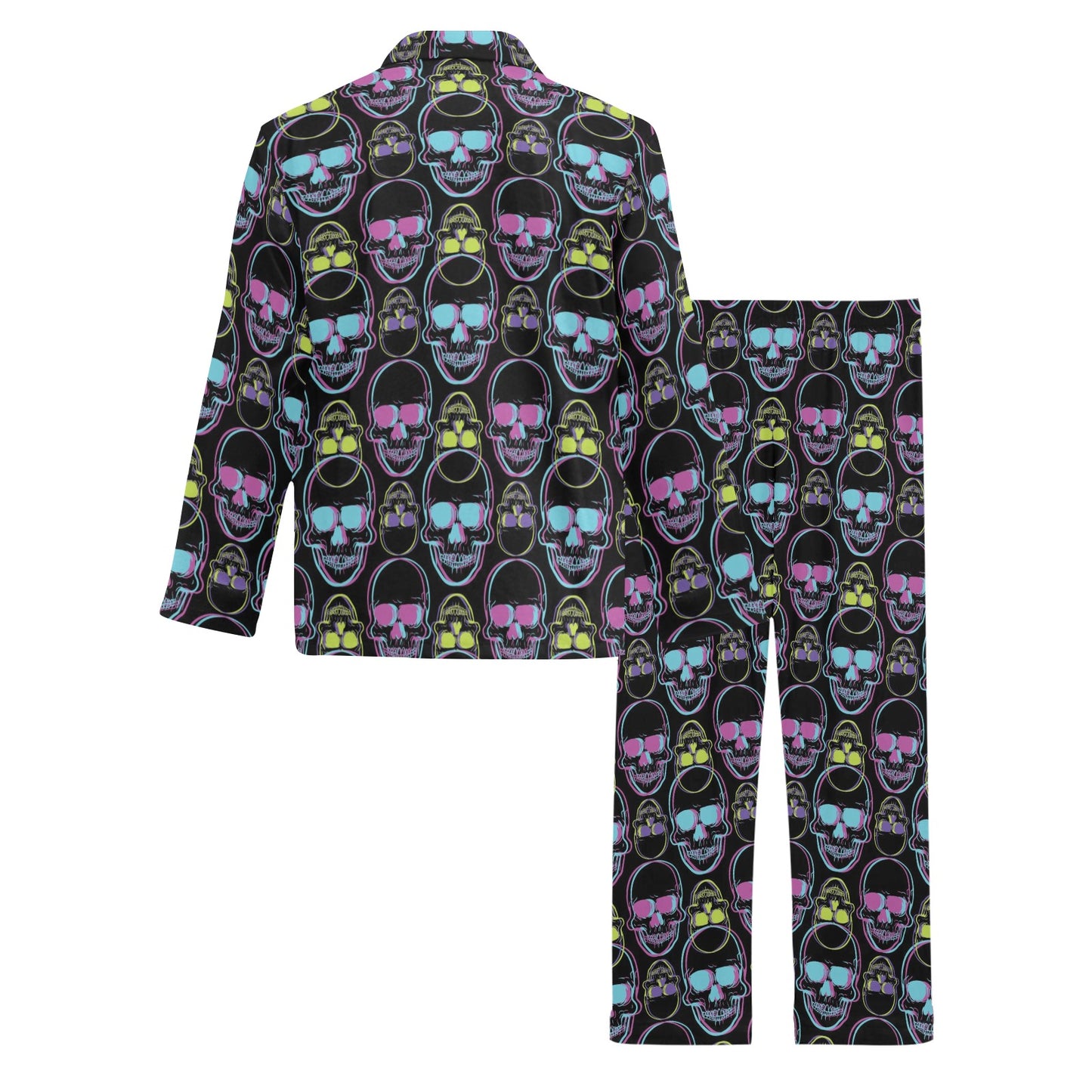 Skull 3D Colorful Print Design LKS309 Men's Long Pajama Set