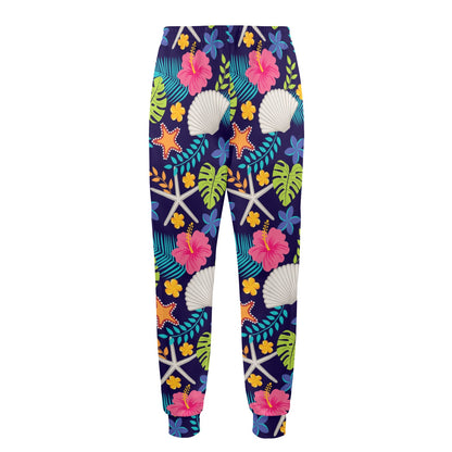 Beach Seashell Floral Theme Men's Casual Track Pants