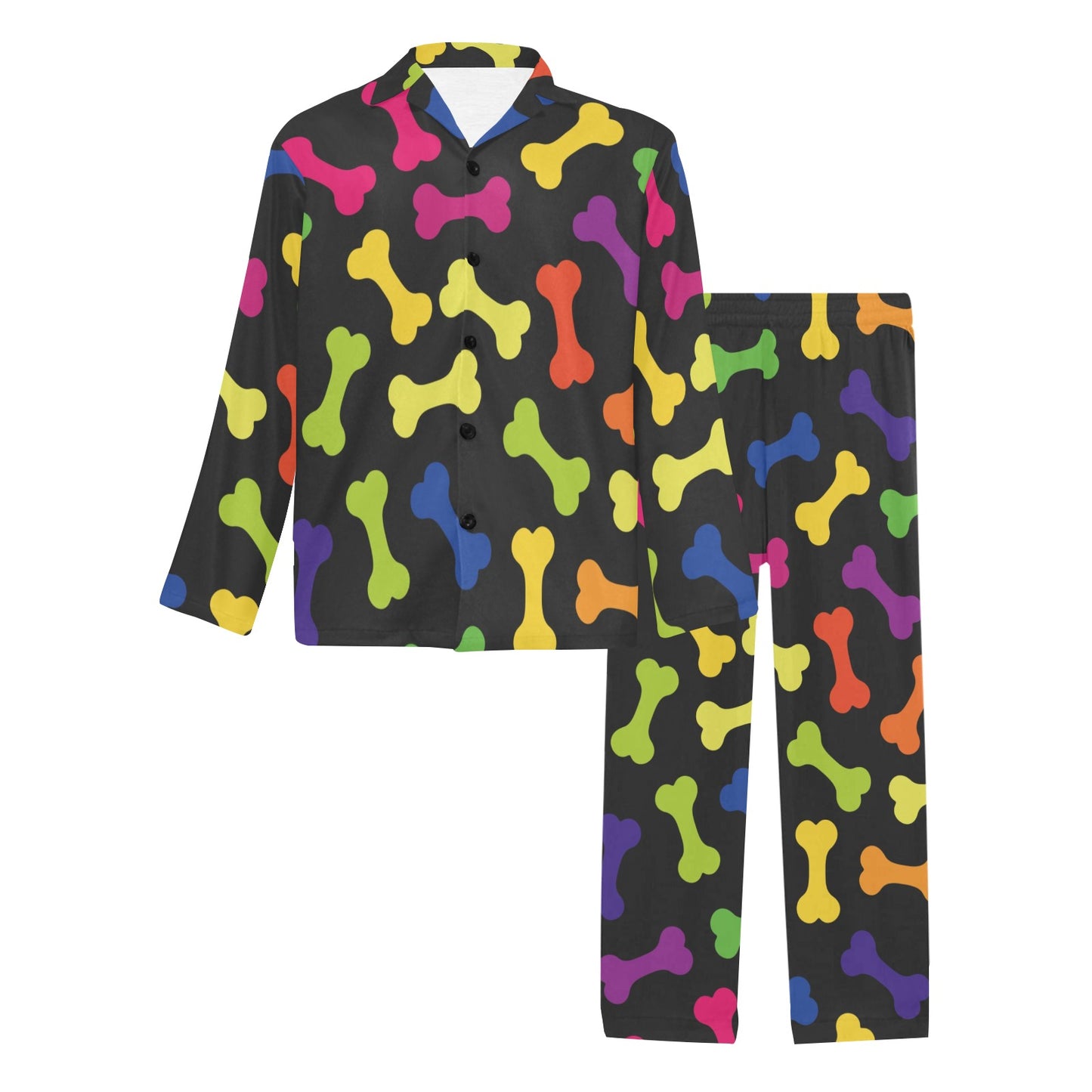 Dog Bone Neon Color Pattern Print Design 02 Men's Long Pajama Set