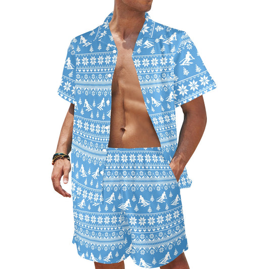 Ski Knit Pattern Print Design LKS302 Men's Beach Shirt and Shorts Set
