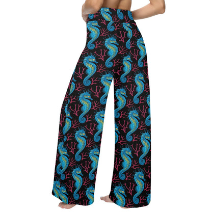 SeaHorse Print Design LKS401 Women's Wide Leg Lounge Pants
