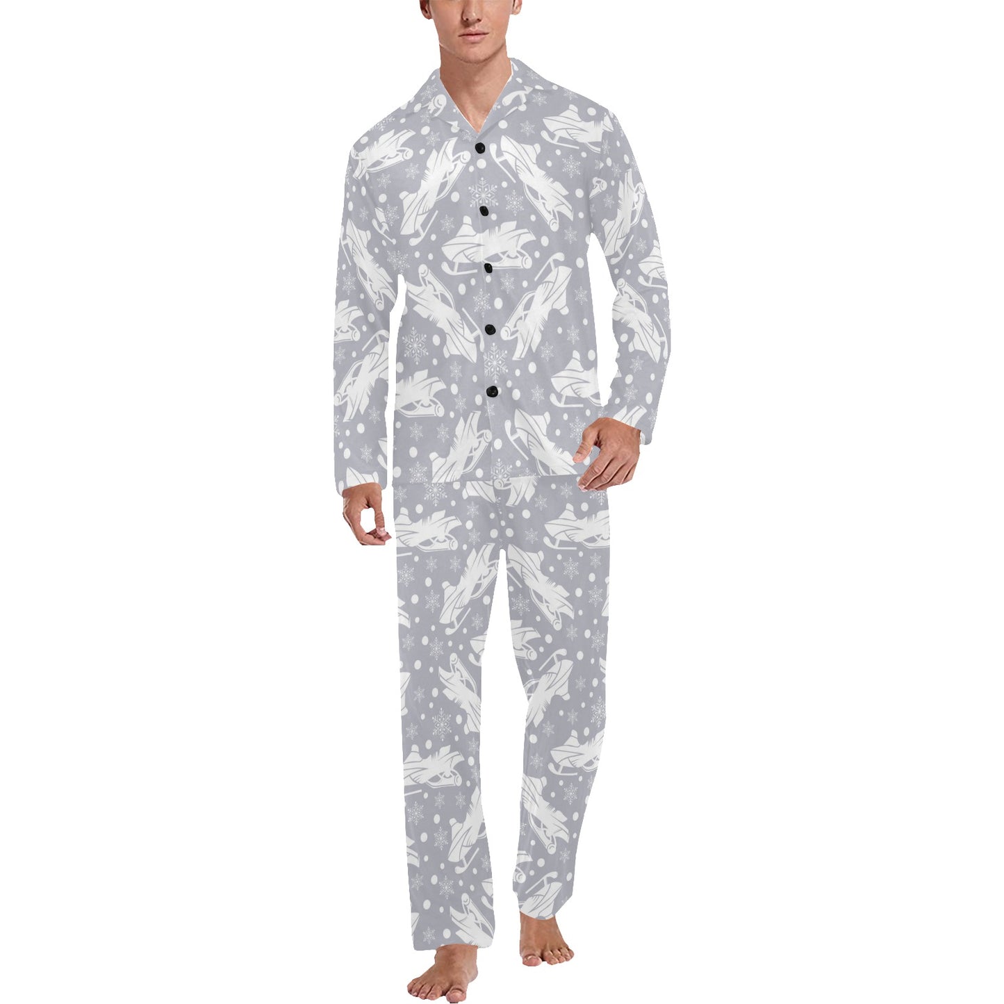 Snowmobile Print Design LKS302 Men's Long Pajama Set