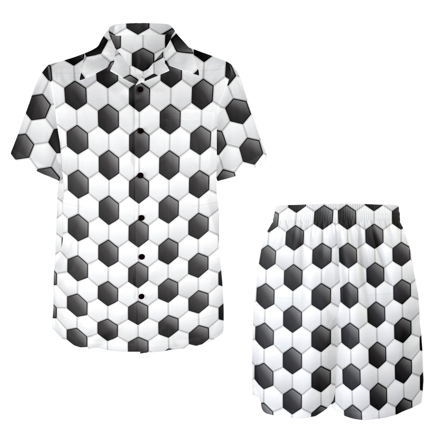 Soccer Ball Texture Print Pattern Men's Beach Shirt and Shorts Set