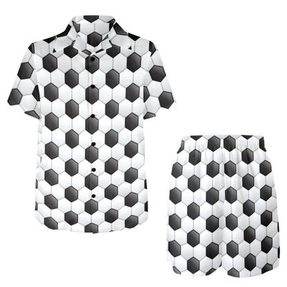 Soccer Ball Texture Print Pattern Men's Beach Shirt and Shorts Set