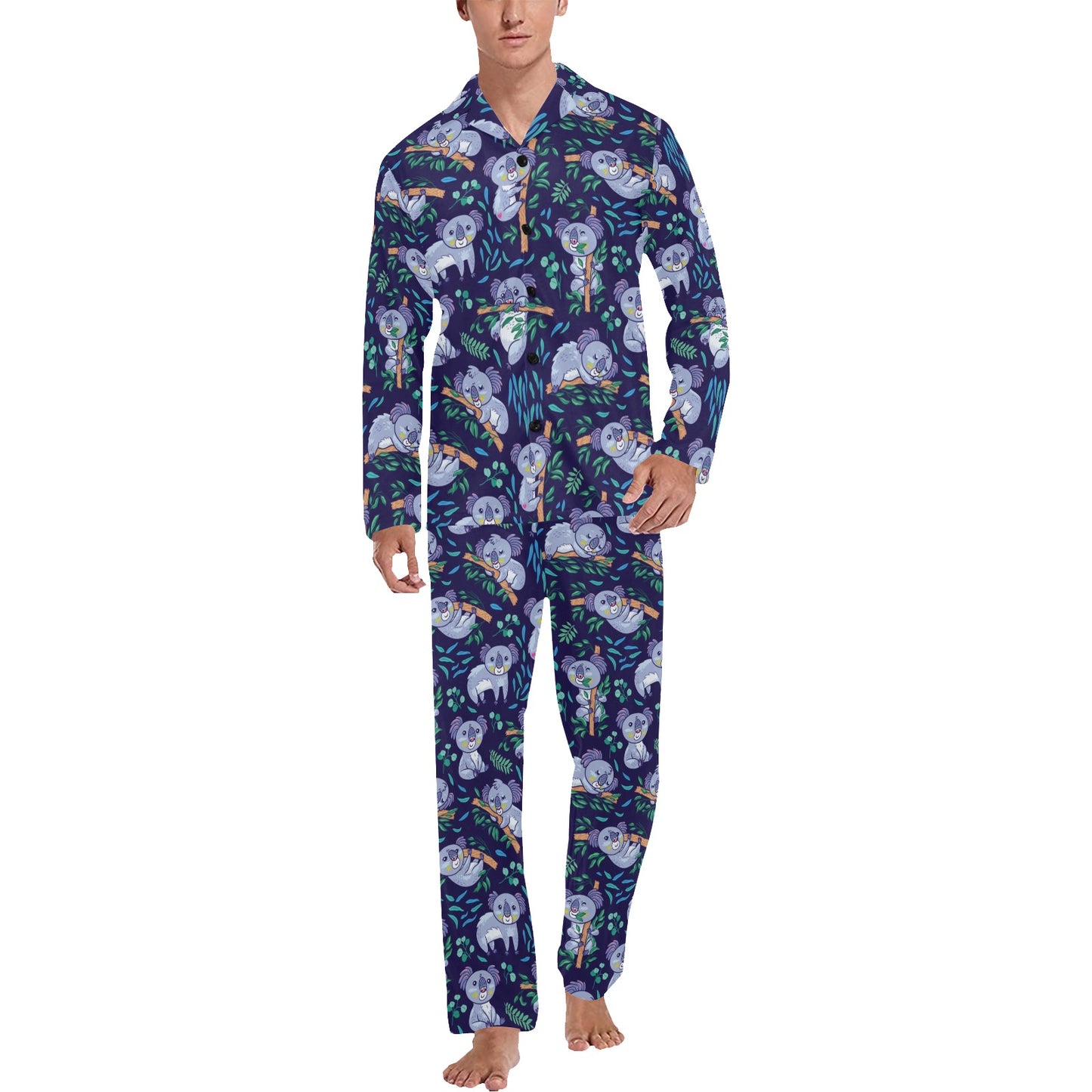 Koala Themed Design Print Men's Long Pajama Set