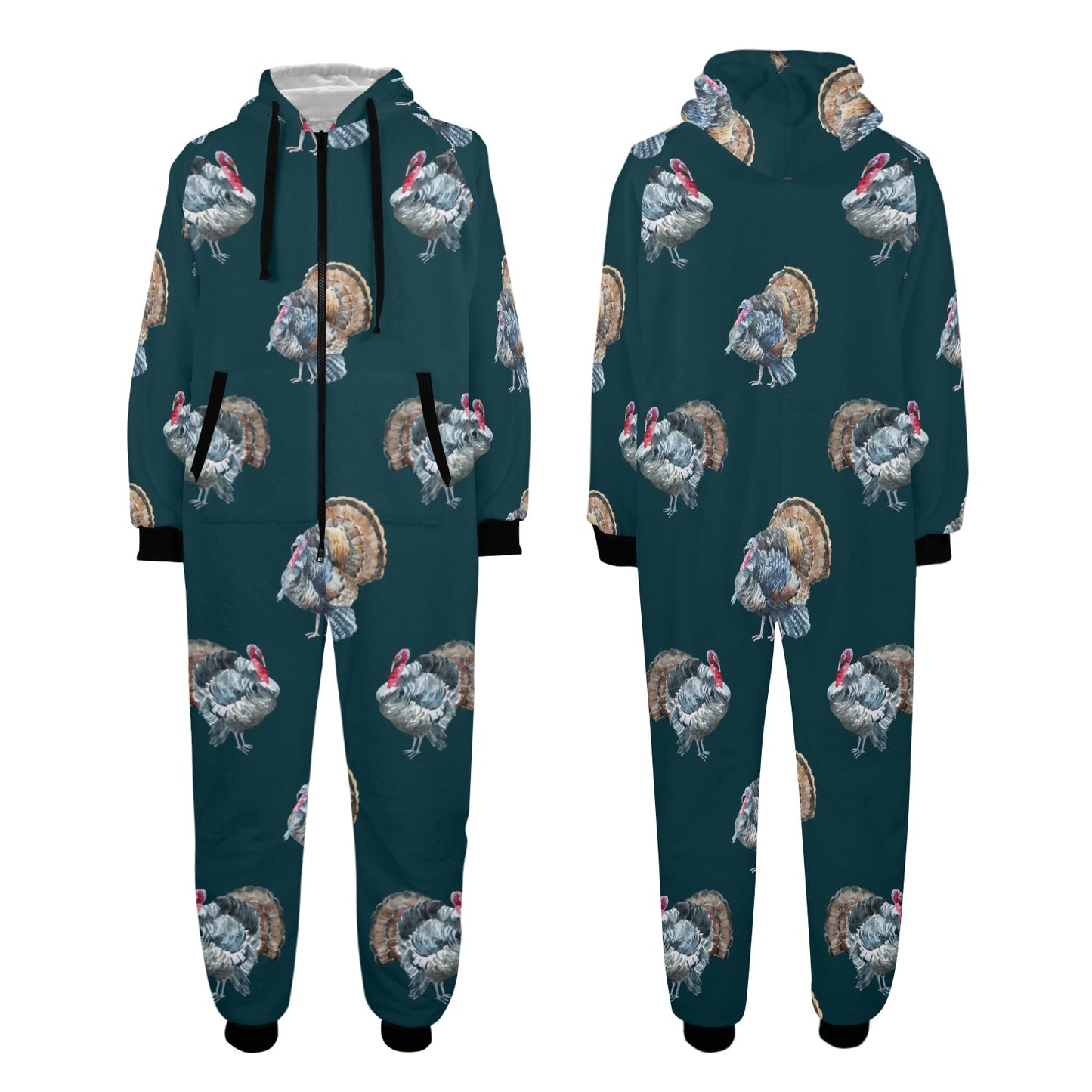 Turkey Pattern Print Design 03 Hooded Fleece Onesie Pajama Jumpsuit