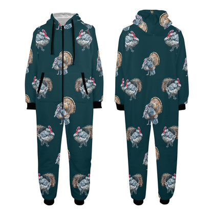 Turkey Pattern Print Design 03 Hooded Fleece Onesie Pajama Jumpsuit
