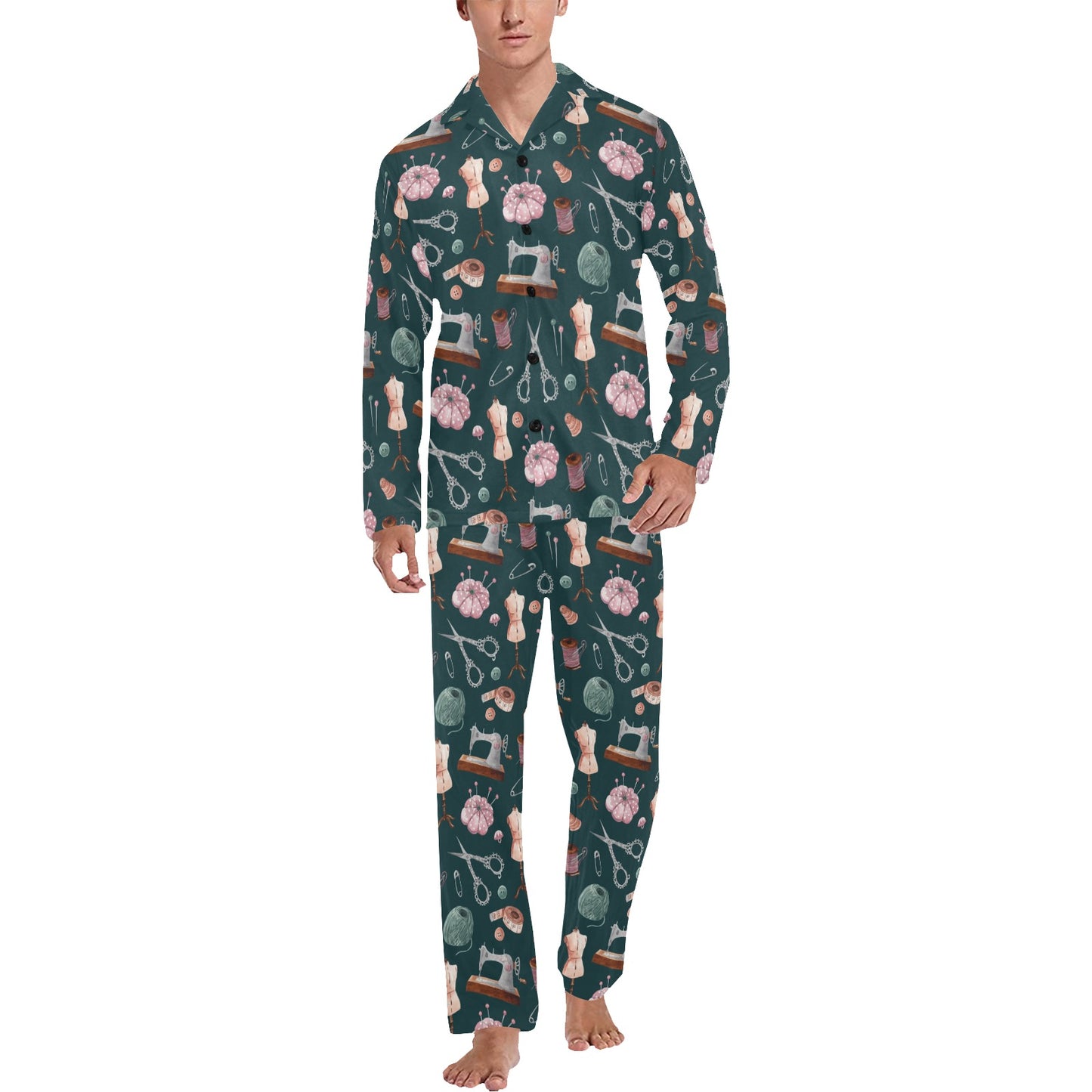 Sewing Equipment Print Design LKS307 Men's Long Pajama Set