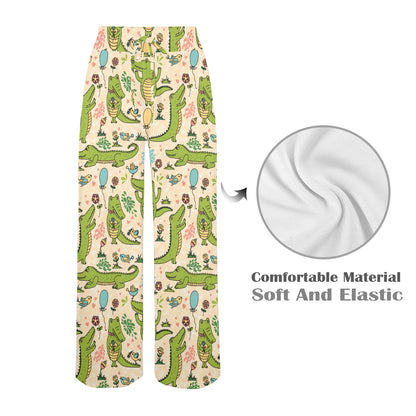Alligator Pattern Print Design 01 Women's Wide Leg Lounge Pants