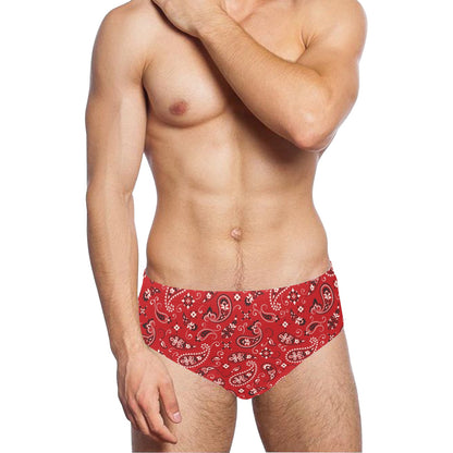 Bandana Paisley Red Print Design LKS3011 Men's Swimming Briefs