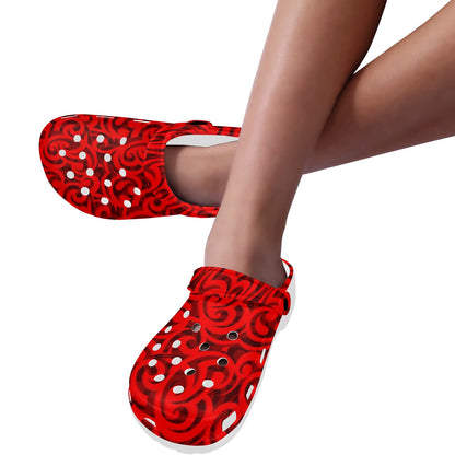 Maori Red Themed Design Print Unisex Clogs Shoes