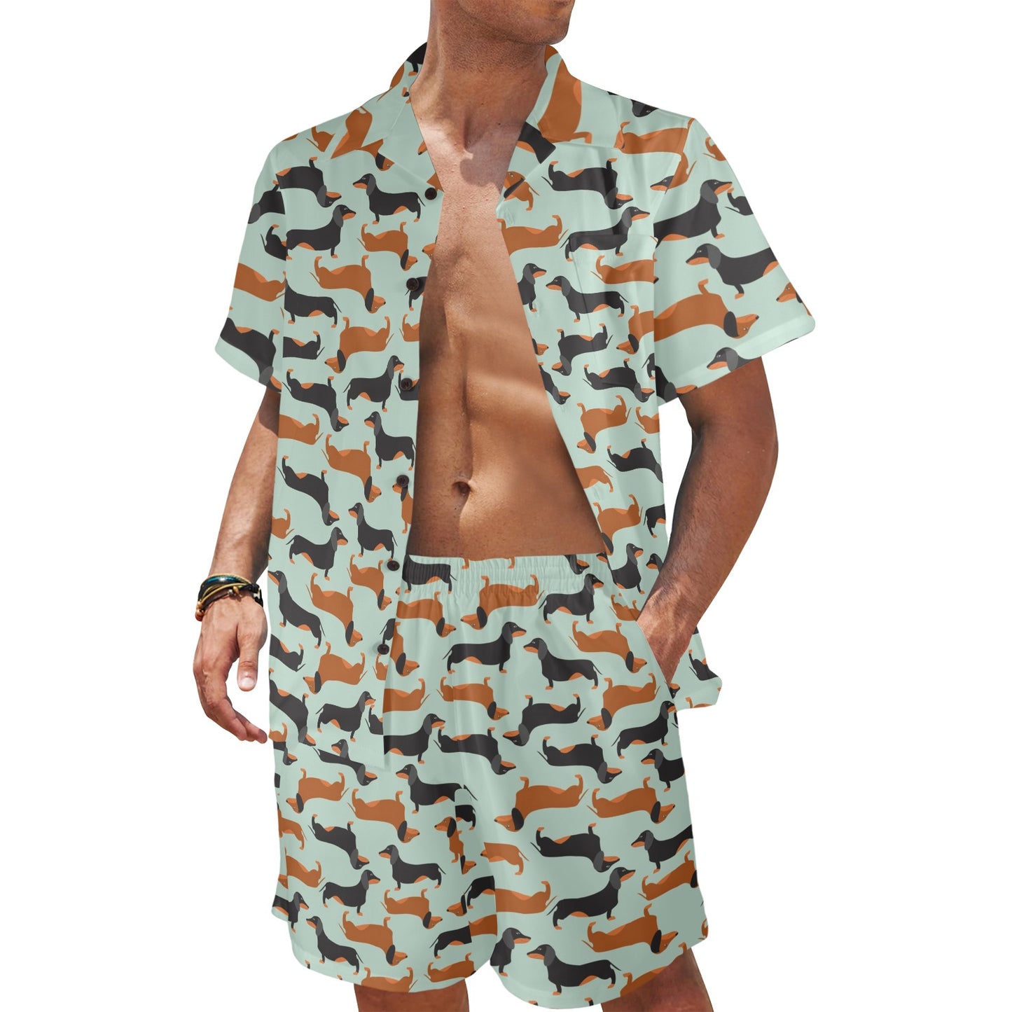 Dachshund Cute Print Pattern Men's Beach Shirt and Shorts Set