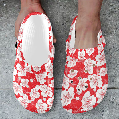 Flower Hawaiian Hibiscus Red Background Print Unisex Clogs Shoes