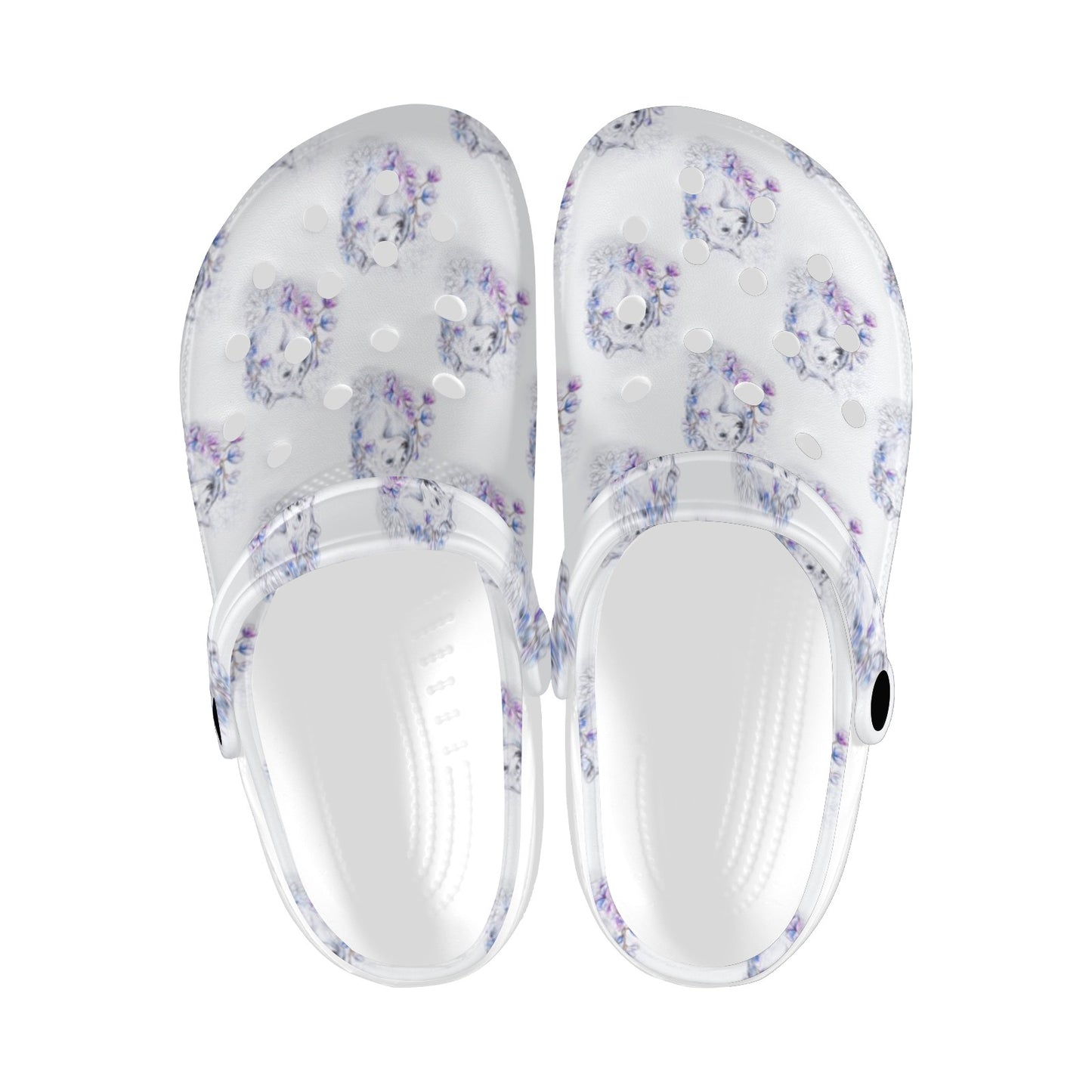 Wolf with Flower Print Design Unisex Clogs Shoes