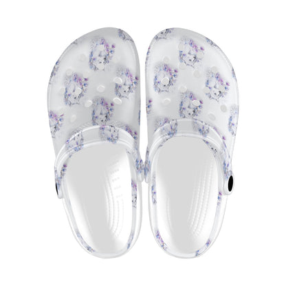 Wolf with Flower Print Design Unisex Clogs Shoes
