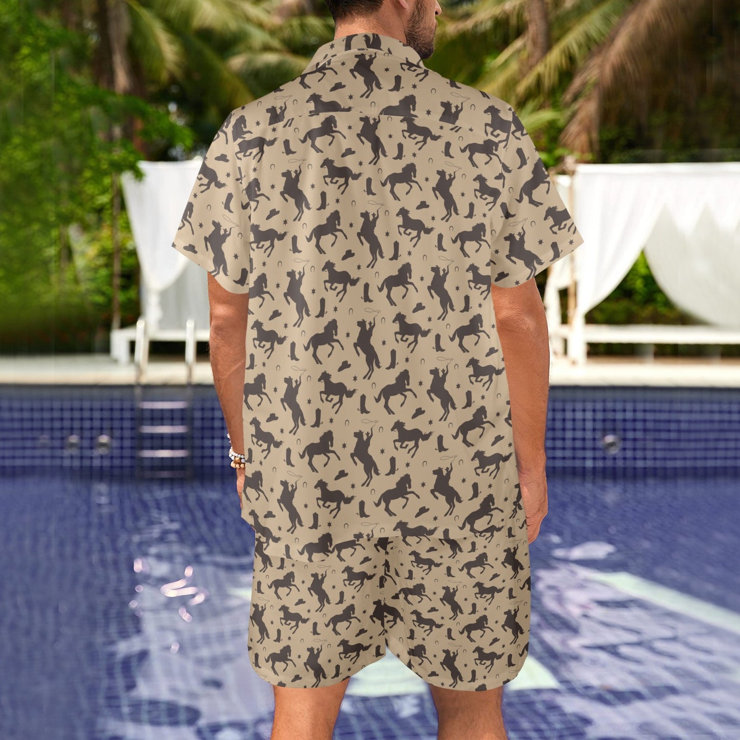Cowboy Pattern Print Design 05 Men's Beach Shirt and Shorts Set