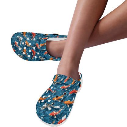 Koi Carp Water Design Themed Print Unisex Clogs Shoes