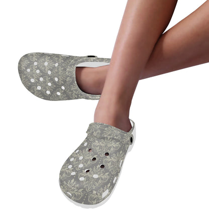 Damask Grey Elegant Print Pattern Unisex Clogs Shoes