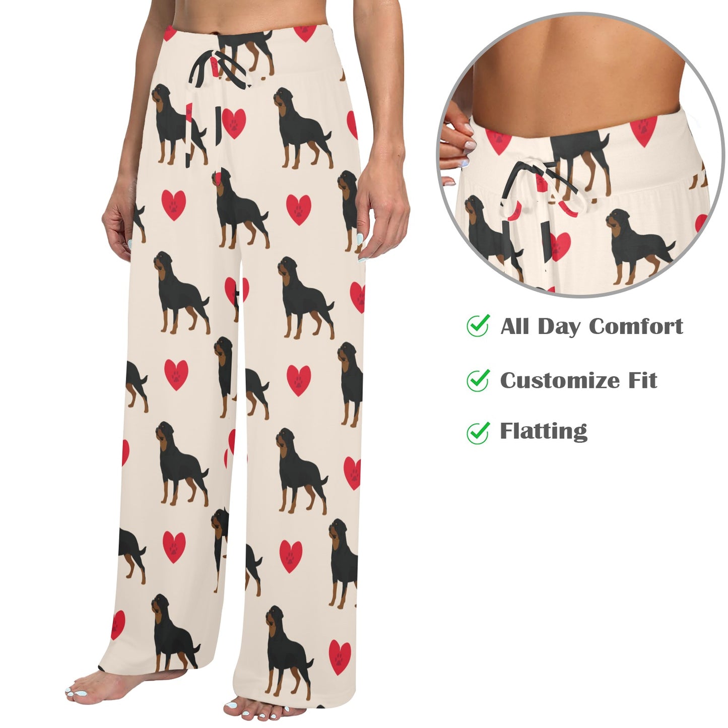 Rottweiler Pattern Print Design A02 Women's Wide Leg Lounge Pants