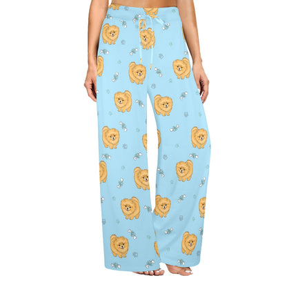 Pomeranians Pattern Print Design A03 Women's Wide Leg Lounge Pants