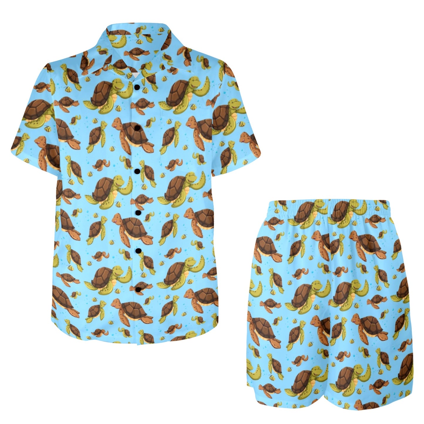 Hello Sea Turtle Print Pattern Men's Beach Shirt and Shorts Set