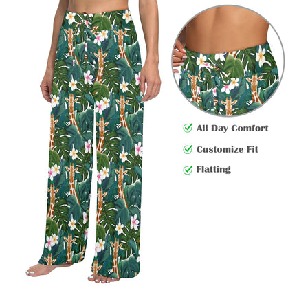 Giraffe Jungle Design Print Women's Wide Leg Lounge Pants