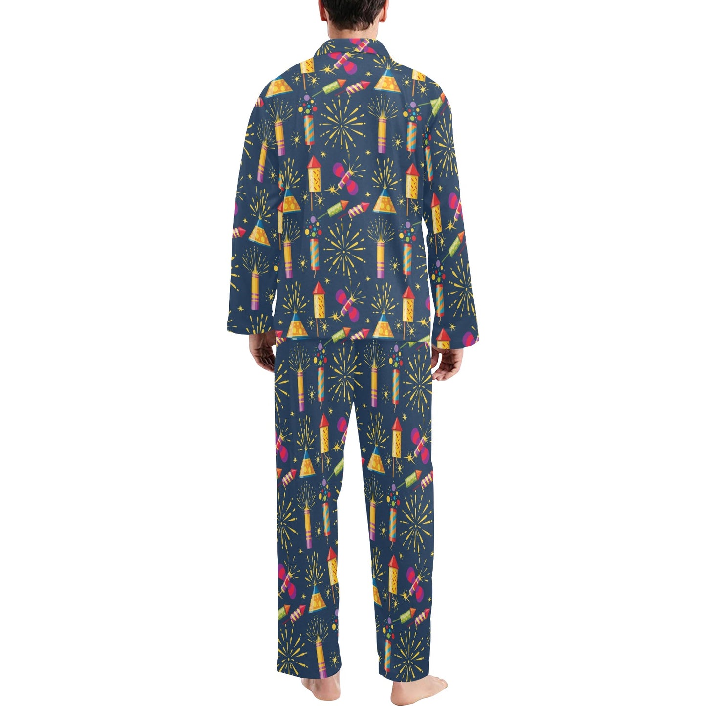 Firework Sparkling Rockets Print Design LKS306 Men's Long Pajama Set