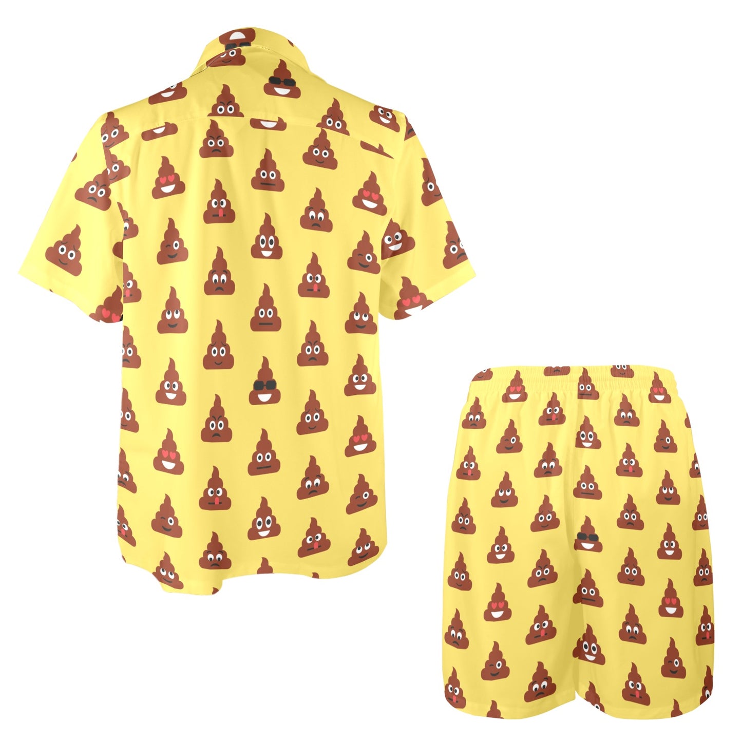 Emoji Poop Print Pattern Men's Beach Shirt and Shorts Set