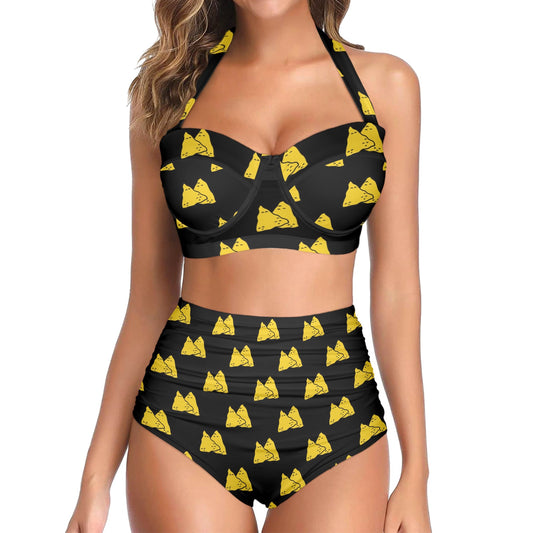 Nachos Pattern Print Design A02 Halter Neck Bikini Swimsuit