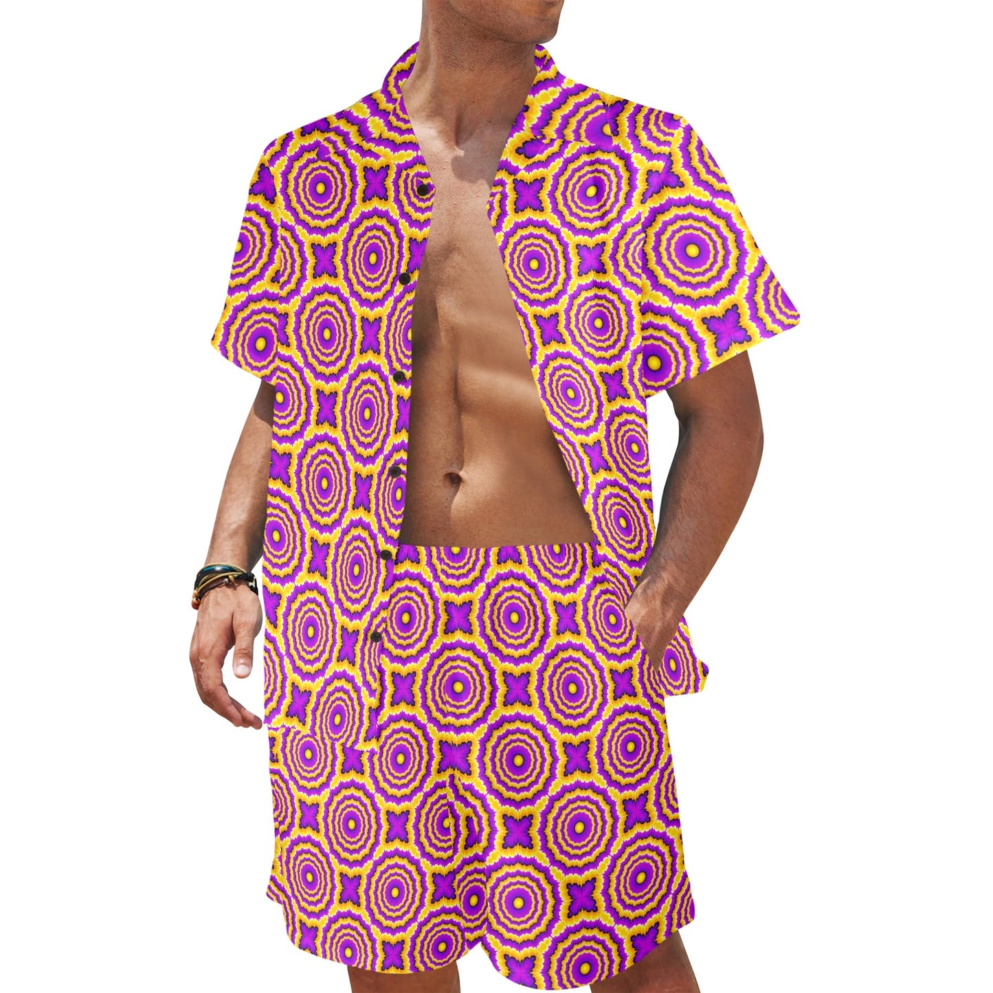 Optical illusion Expansion Men's Beach Shirt and Shorts Set