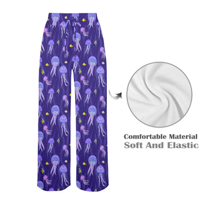 Jellyfish Style Print Women's Wide Leg Lounge Pants