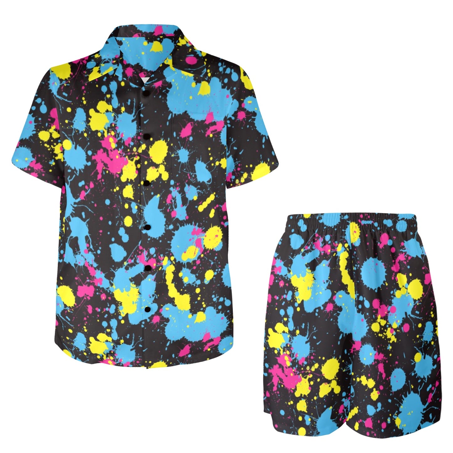 Splatter Colorful Print Design LKS301 Men's Beach Shirt and Shorts Set