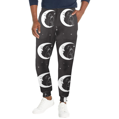 Moon with Cat Pattern Print Design 04 Men's Casual Track Pants