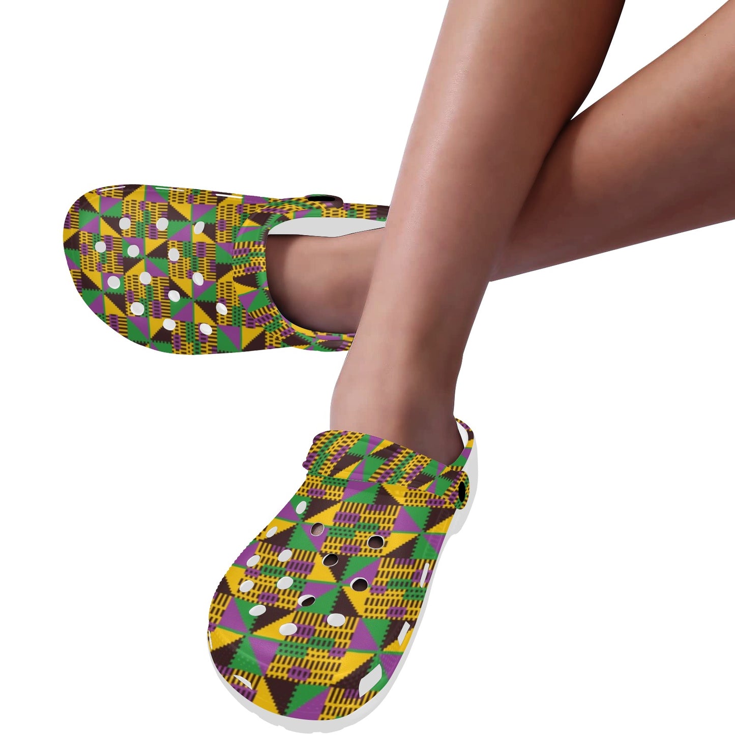 Kente Triangle Design African Print Unisex Clogs Shoes