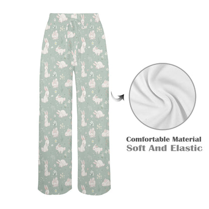 Bunny Pattern Print Design 03 Women's Wide Leg Lounge Pants