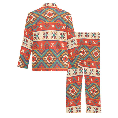 Aztec Red Print Pattern Men's Long Pajama Set