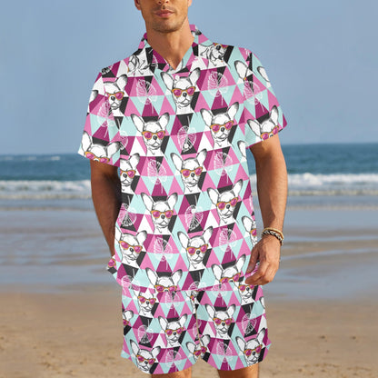 Chihuahua Cute Triangle Pattern Men's Beach Shirt and Shorts Set